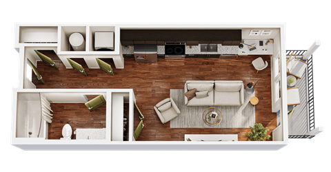 Floor plan for studio, 1 bath, 431 sqft